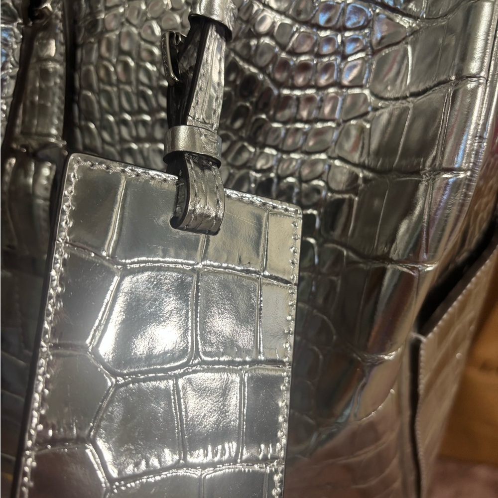 Michael Kors Silver Crocodile Embossed Duffel Bag NWT - Picture 14 of 16